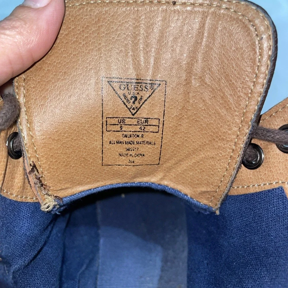 Guess Jadon Mens Brown Pebbled Boots Blue Denim Panels Side Zip GNJADON-R Size 9